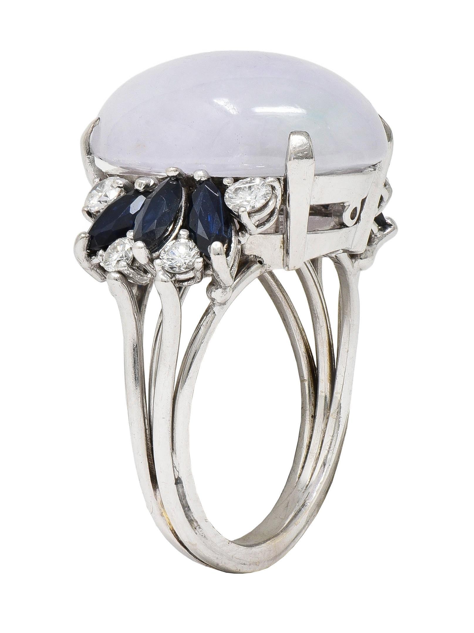 Mid-Century Lavender Jade Sapphire Diamond 14 Karat White Gold Vintage Ring 4