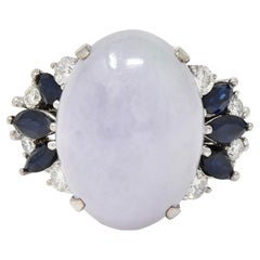 Mid-Century Lavender Jade Sapphire Diamond 14 Karat White Gold Vintage Ring
