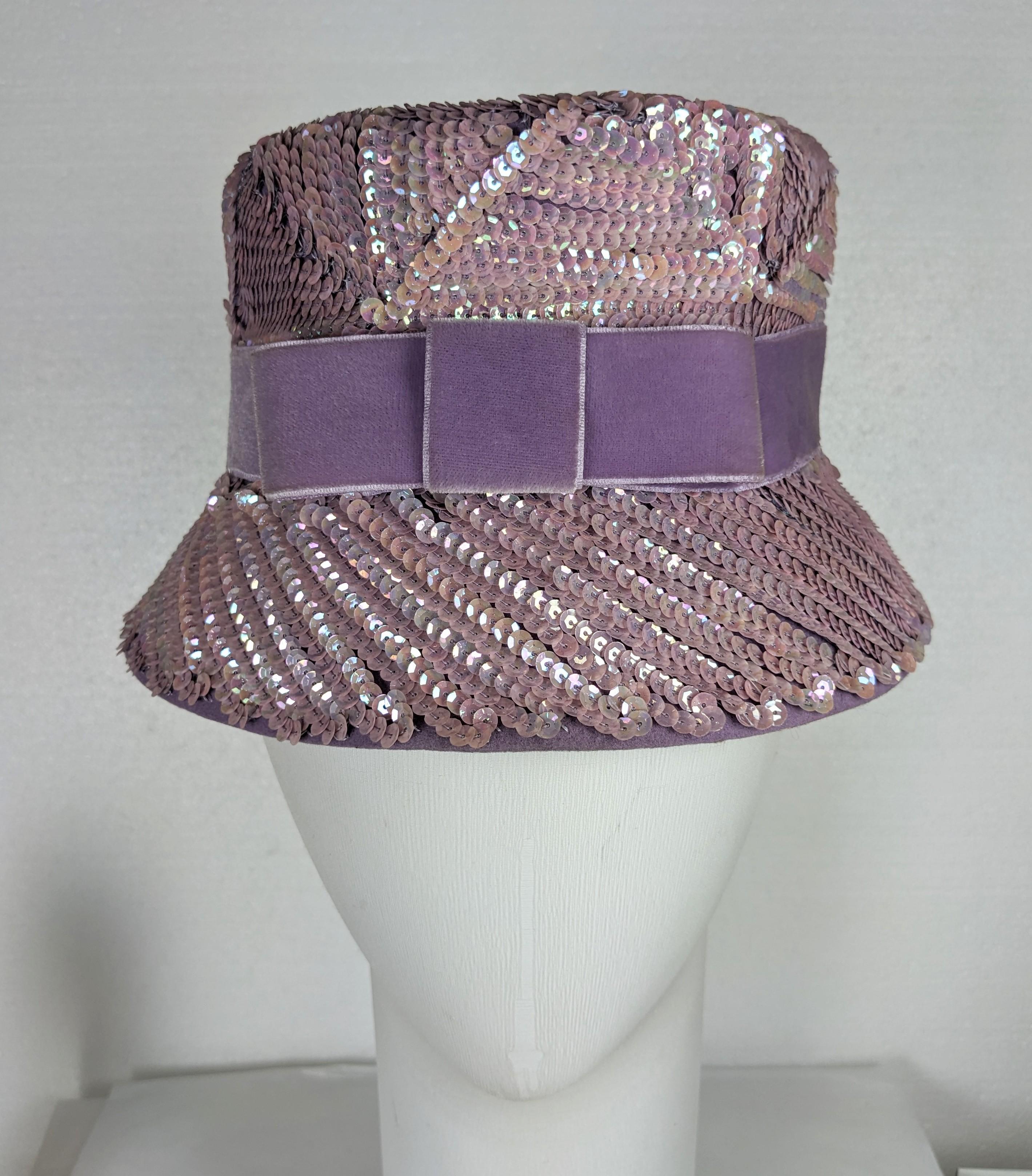 Gray Mid Century Lavender Sequin Bucket Hat For Sale