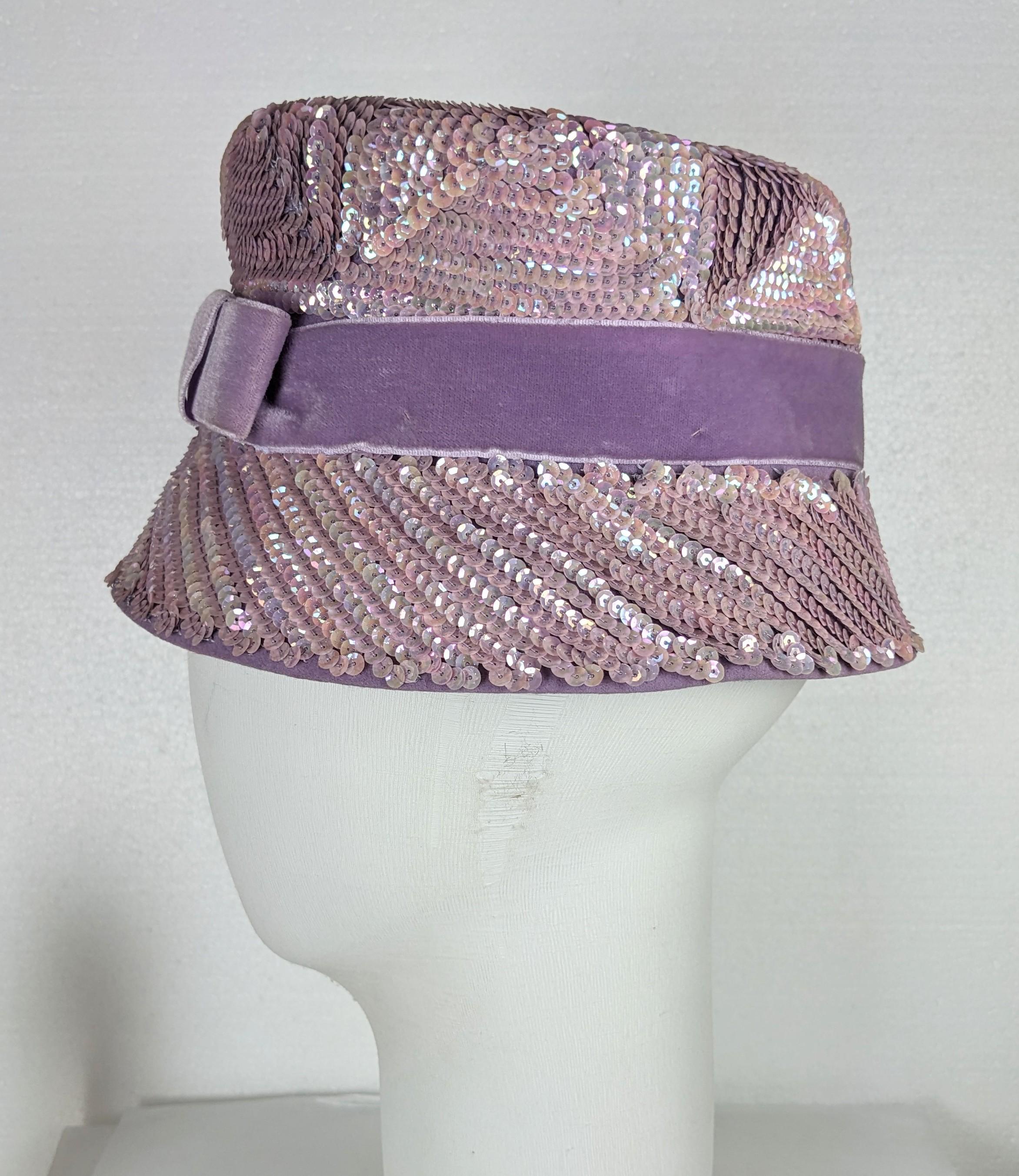 Mid Century Lavender Sequin Bucket Hat In Excellent Condition For Sale In New York, NY
