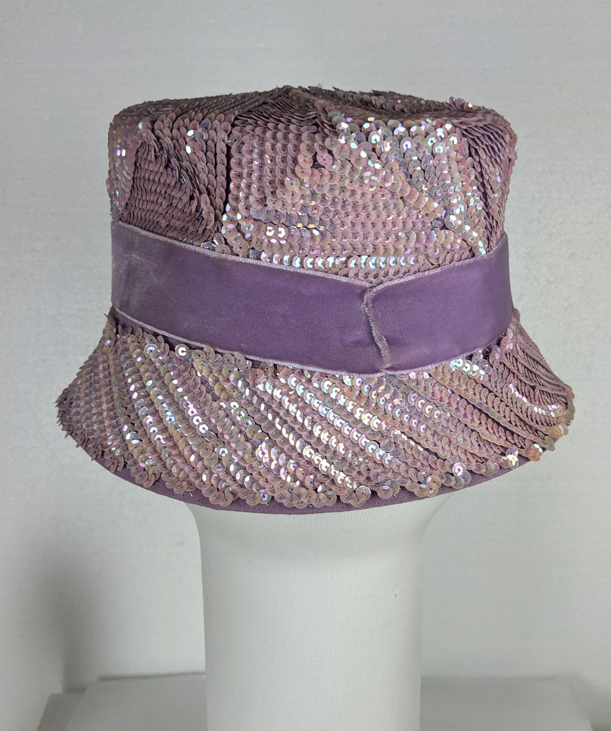Women's or Men's Mid Century Lavender Sequin Bucket Hat For Sale