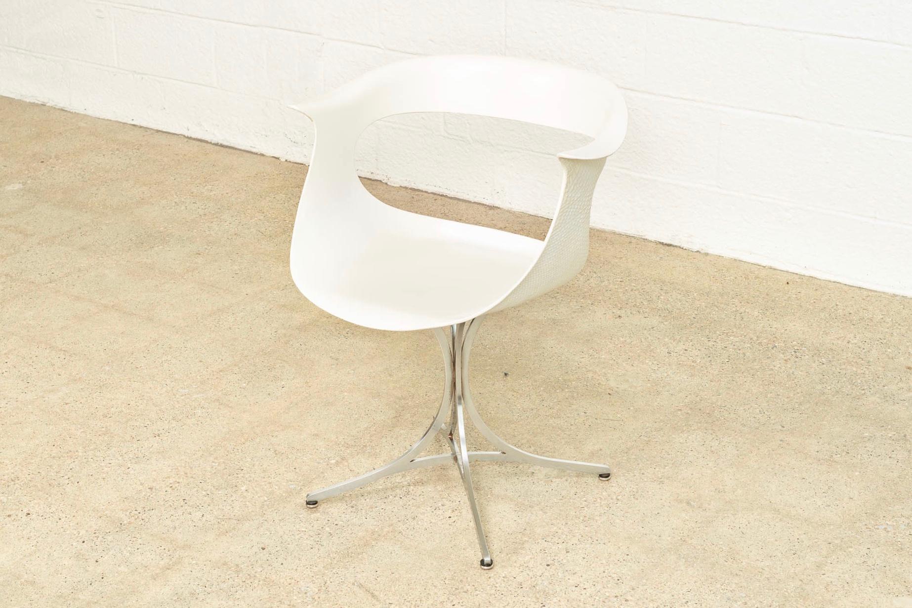 Mid-Century Modern Midcentury Laverne White Fiberglass and Chrome Lotus Armchair, 1950s For Sale