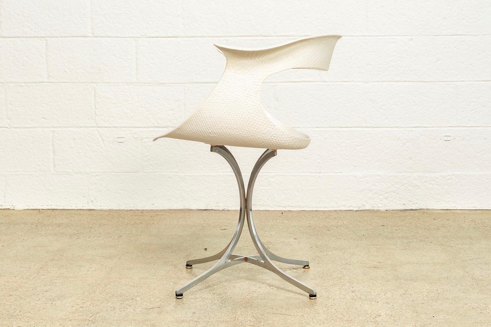 Mid-20th Century Midcentury Laverne White Fiberglass and Chrome Lotus Armchair, 1950s For Sale