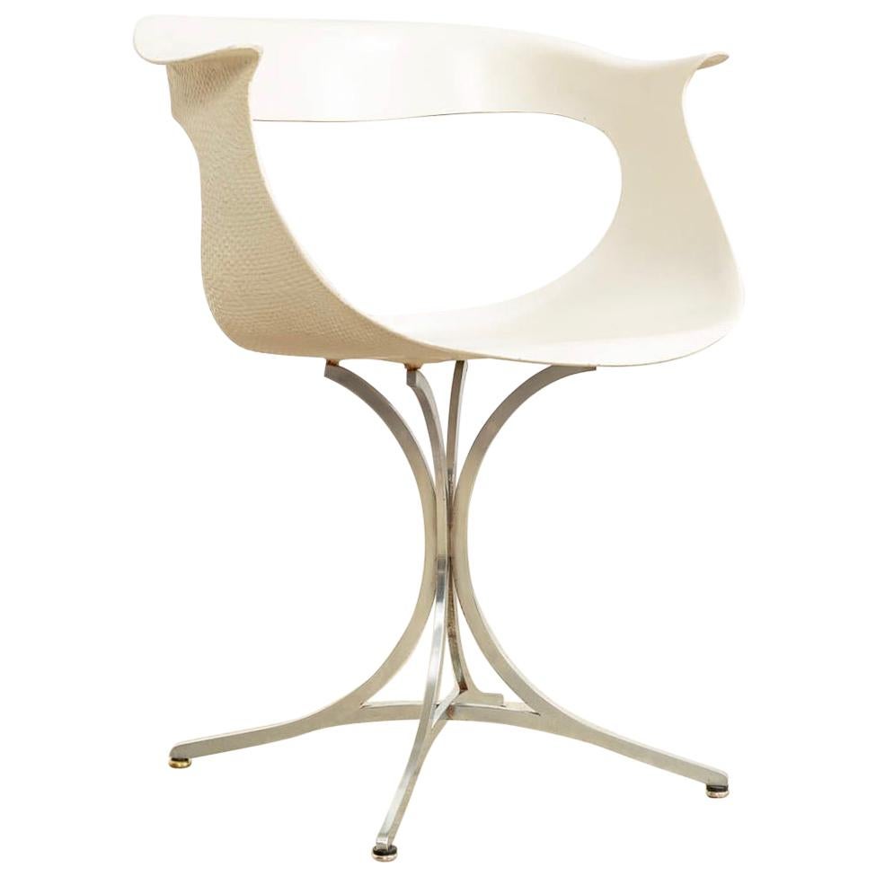 Midcentury Laverne White Fiberglass and Chrome Lotus Armchair, 1950s For Sale