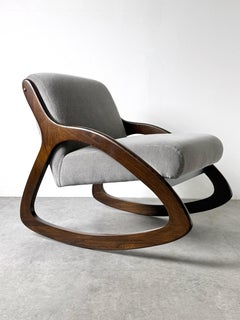 Mid Century Lawrence Peabody Sculptural Rocking Lounge Chair in Gray Mohair
