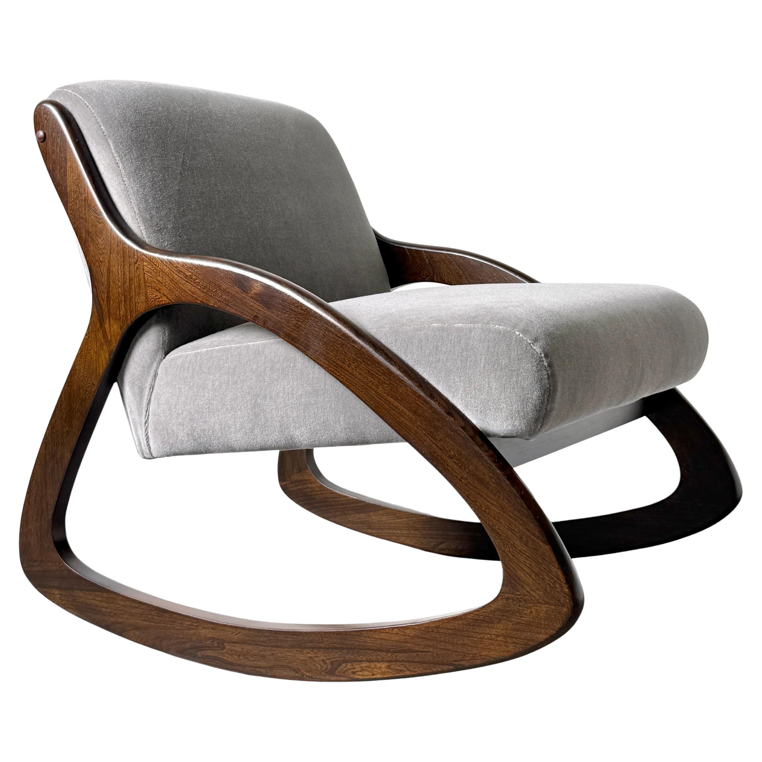 Mid Century Lawrence Peabody Sculptural Rocking Lounge Chair in Gray Mohair