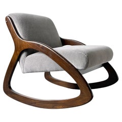 Mid Century Lawrence Peabody Sculptural Rocking Lounge Chair in Gray Mohair
