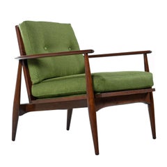 Midcentury Lawrence Peabody Walnut and Cane Horseshoe Bow Back Lounge Chairs