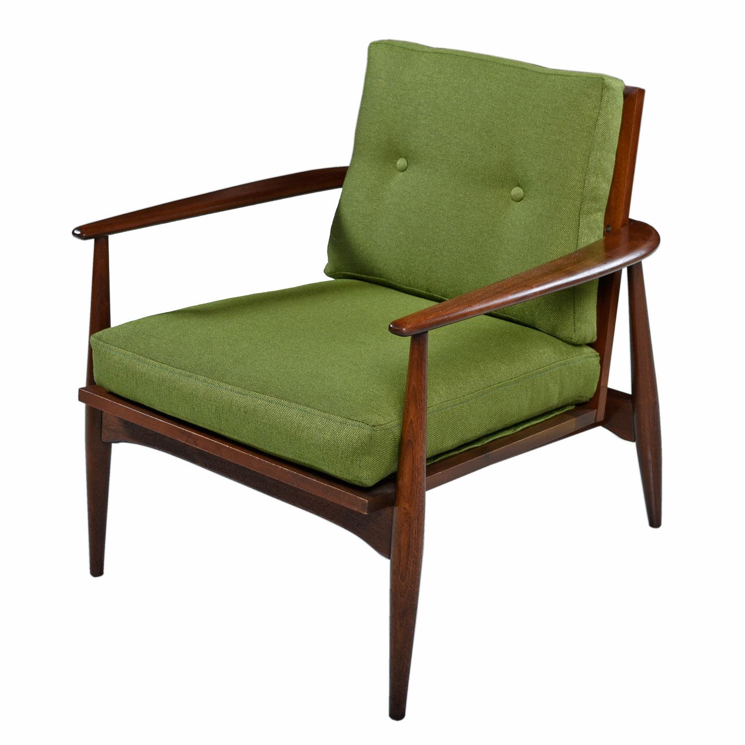 Mid-Century Modern Chaises longues Lawrence Peabody Midcentury en noyer et canne à sucre à dossier arqué en fer à cheval