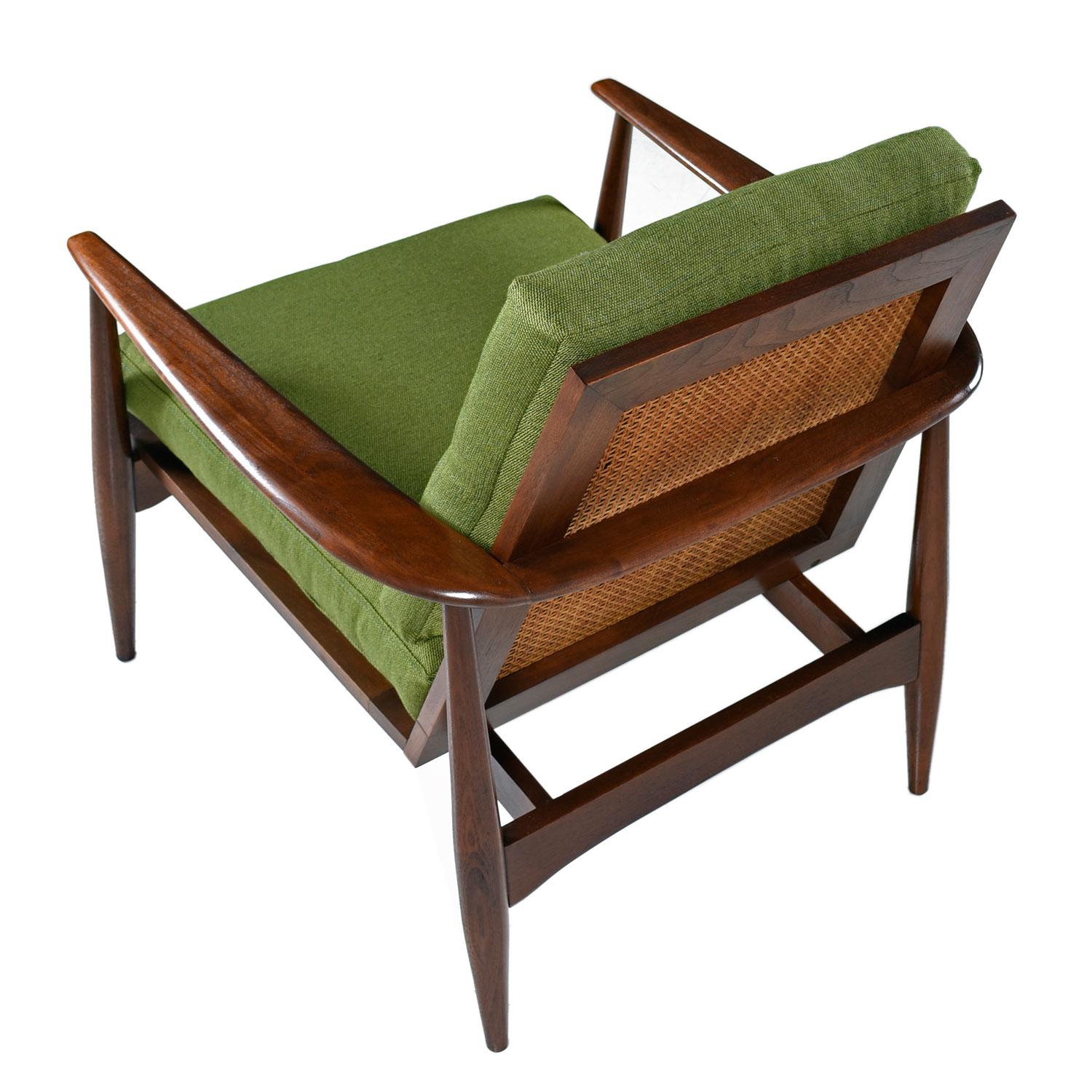 Mid-Century Modern Midcentury Lawrence Peabody Walnut and Cane Horseshoe Bow Back Lounge Chairs