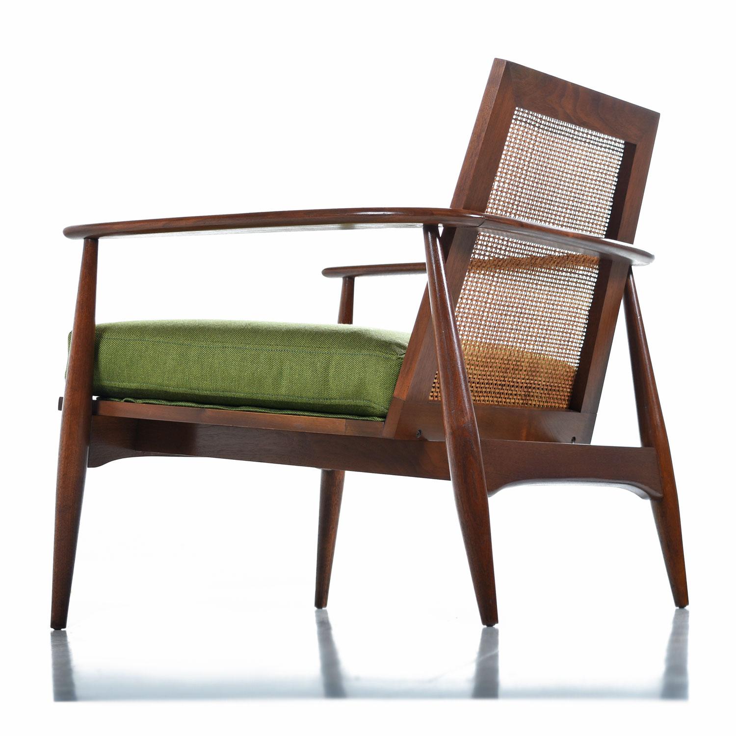 Mid-20th Century Midcentury Lawrence Peabody Walnut and Cane Horseshoe Bow Back Lounge Chairs