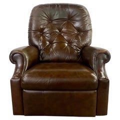 Vintage Mid-Century Lazy Boy Brown Leather Tufted Reclining Club Chair 