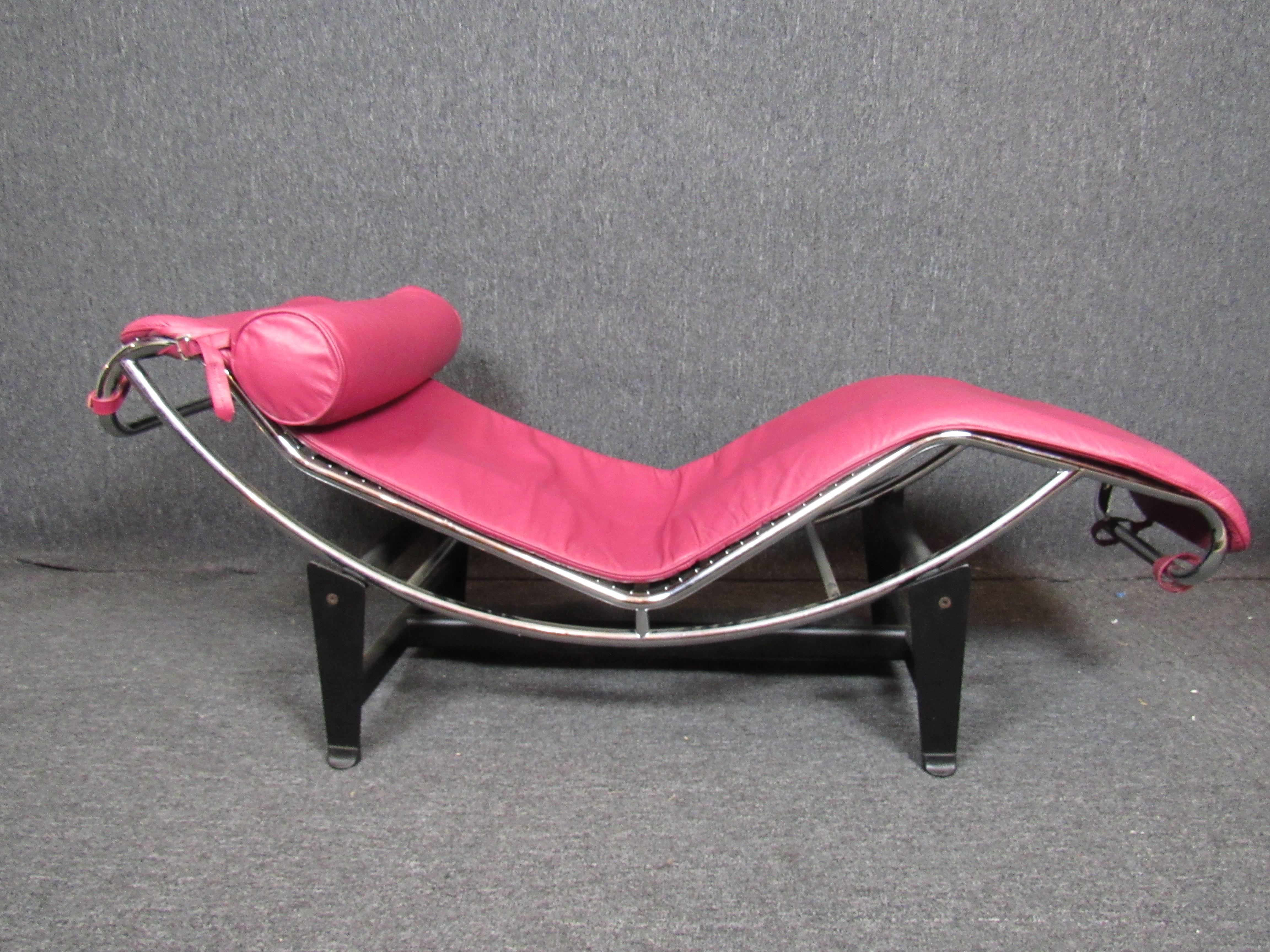 Mid-Century Modern Mid Century Le Corbusier LC4 Style Leather Chaise Lounge Daybed