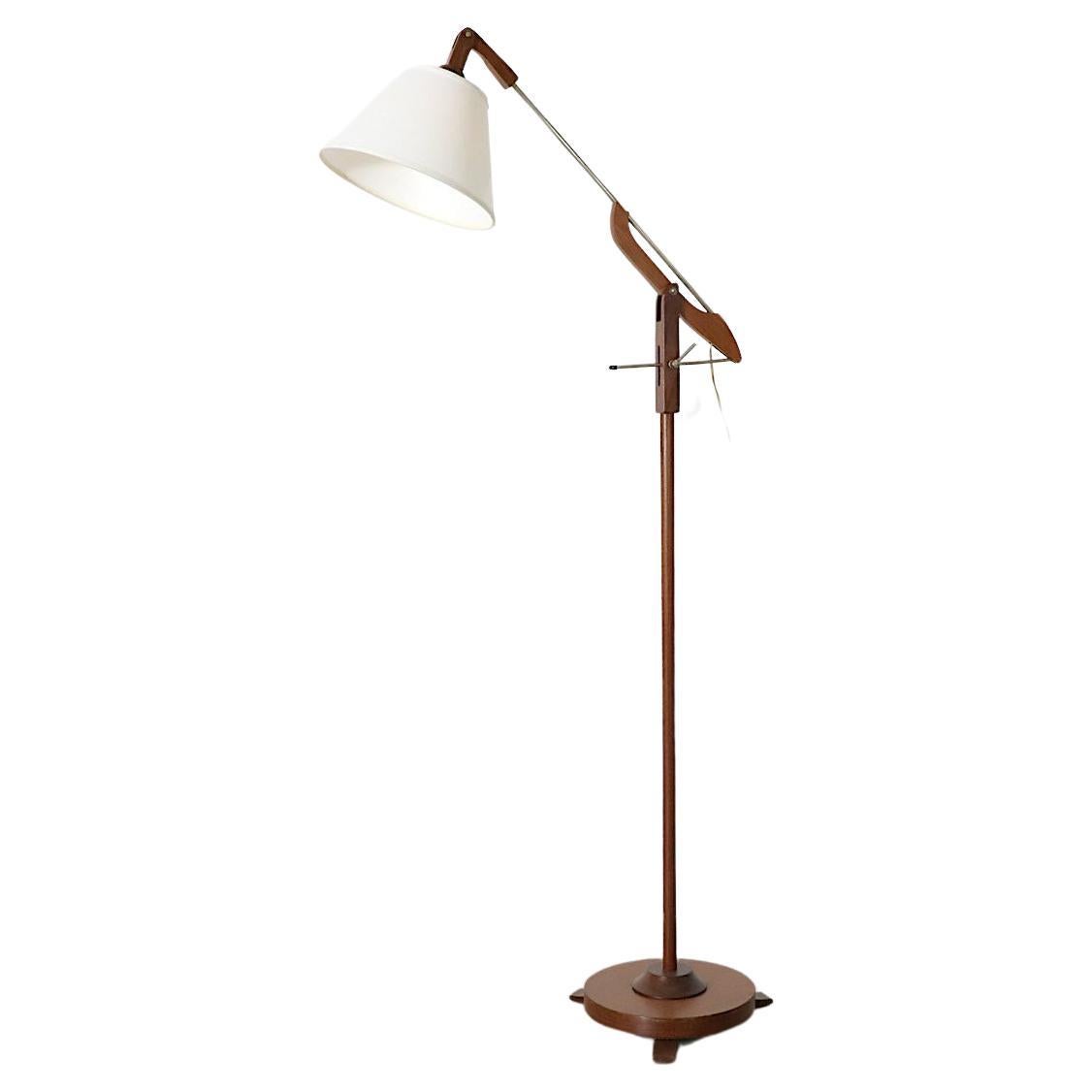 Mid-Century Le Klint Style Teak Floor Lamp With Pivoting Arm