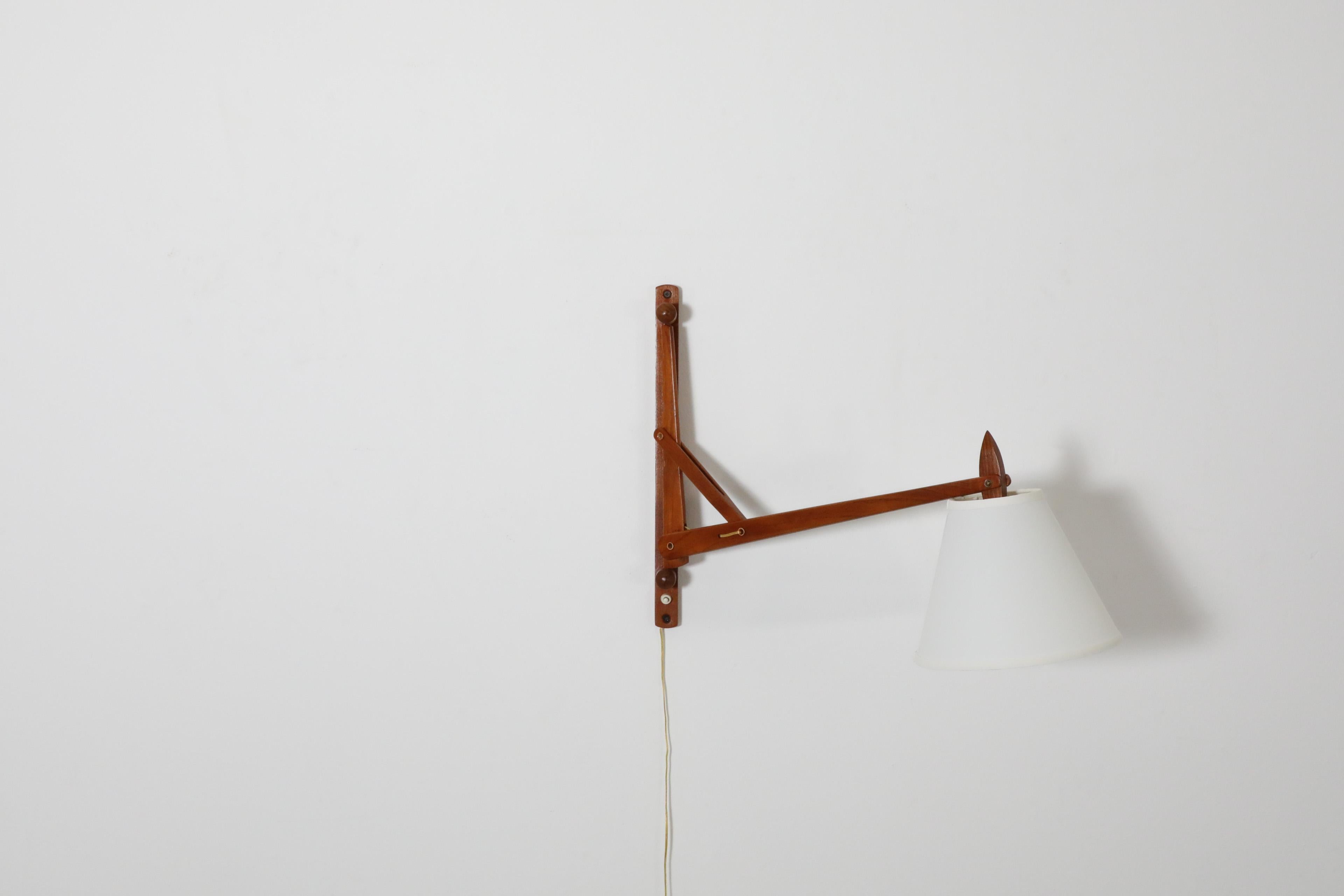 Fabric Mid-Century Le Klint style Teak Wall Mount Adjustable Light For Sale