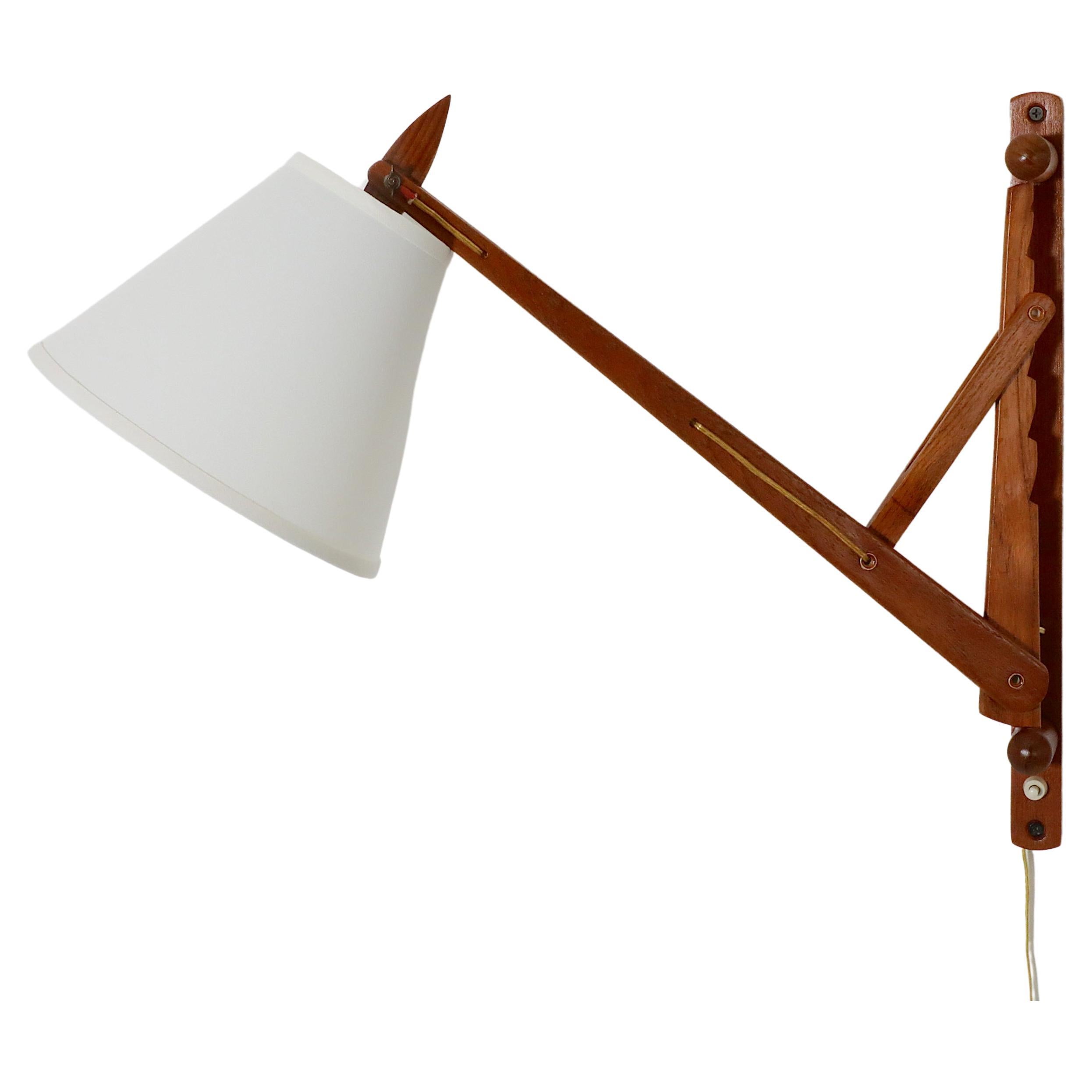 Mid-Century Le Klint style Teak Wall Mount Adjustable Light For Sale