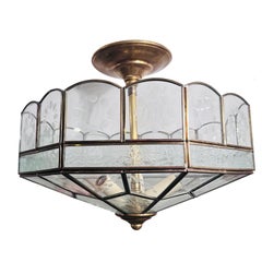 Mid-Century Leaded Glass Light Fixture