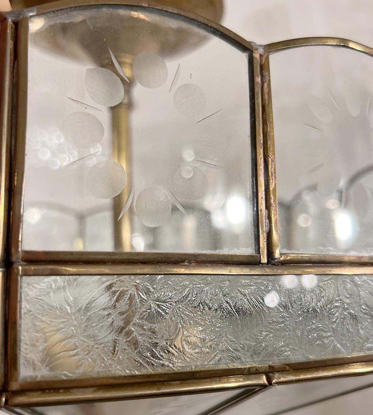 French Mid-Century Leaded Glass Light Fixture For Sale