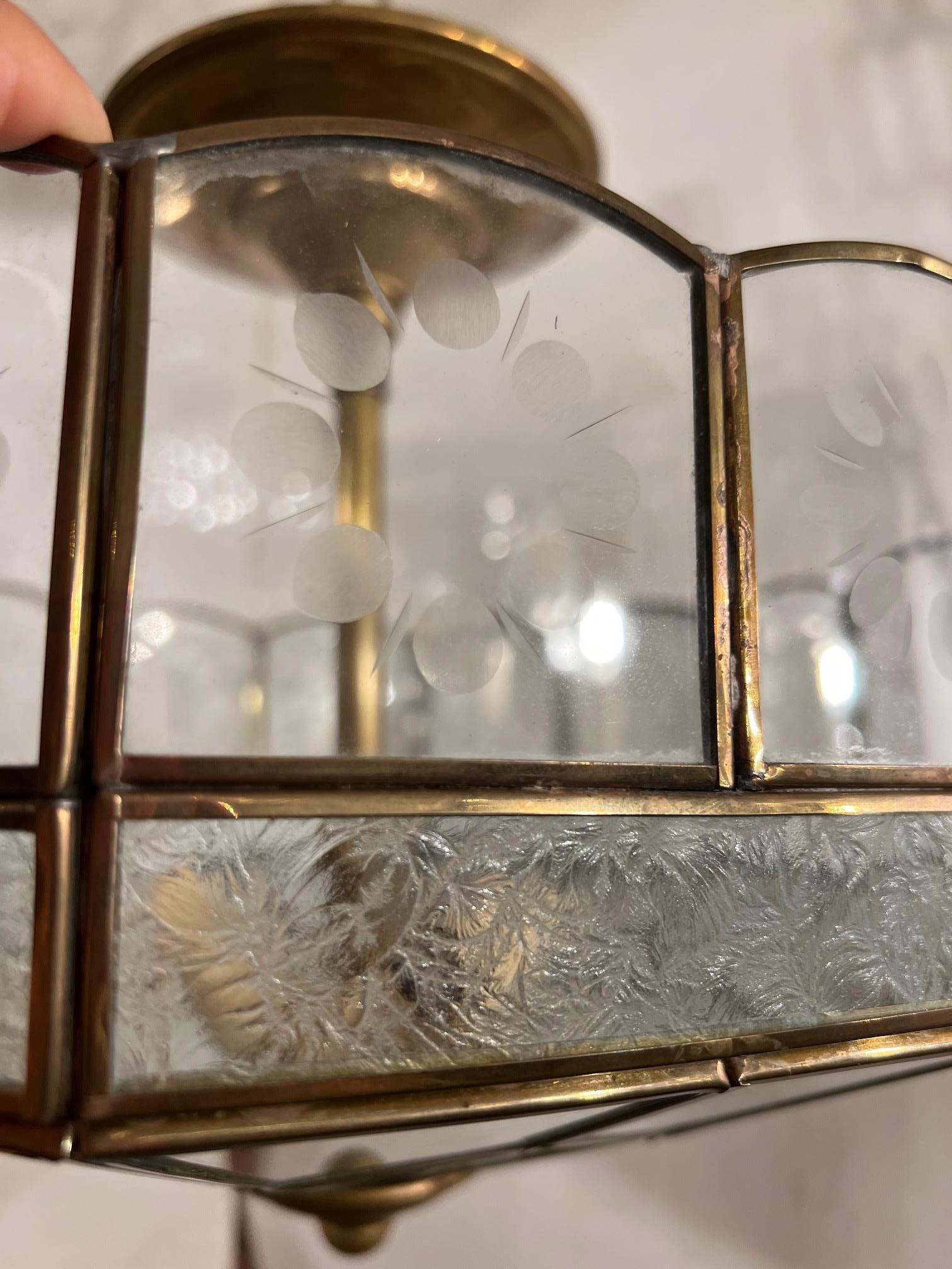 Mid-20th Century Mid-Century Leaded Glass Light Fixture For Sale