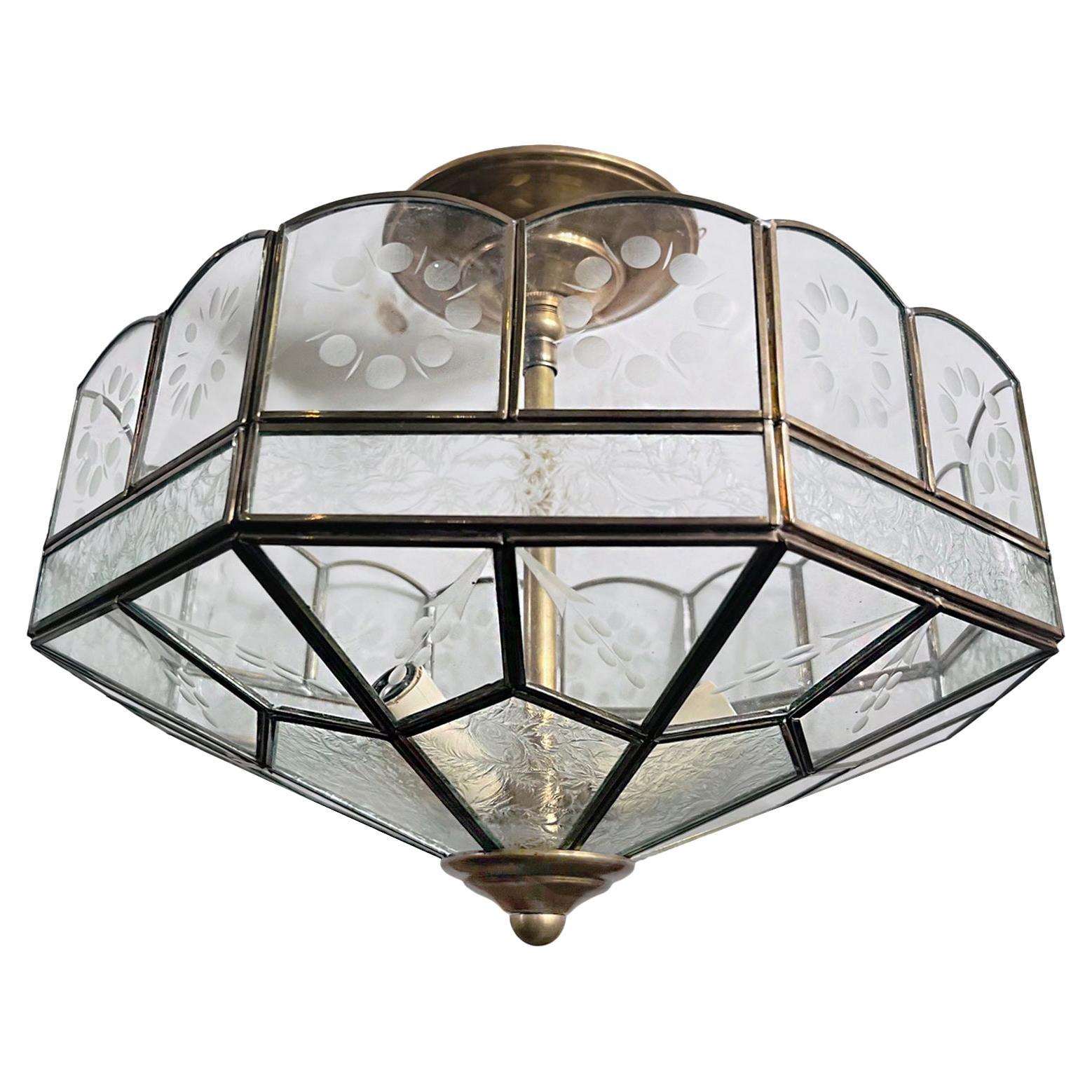 Mid-Century Leaded Glass Light Fixture For Sale