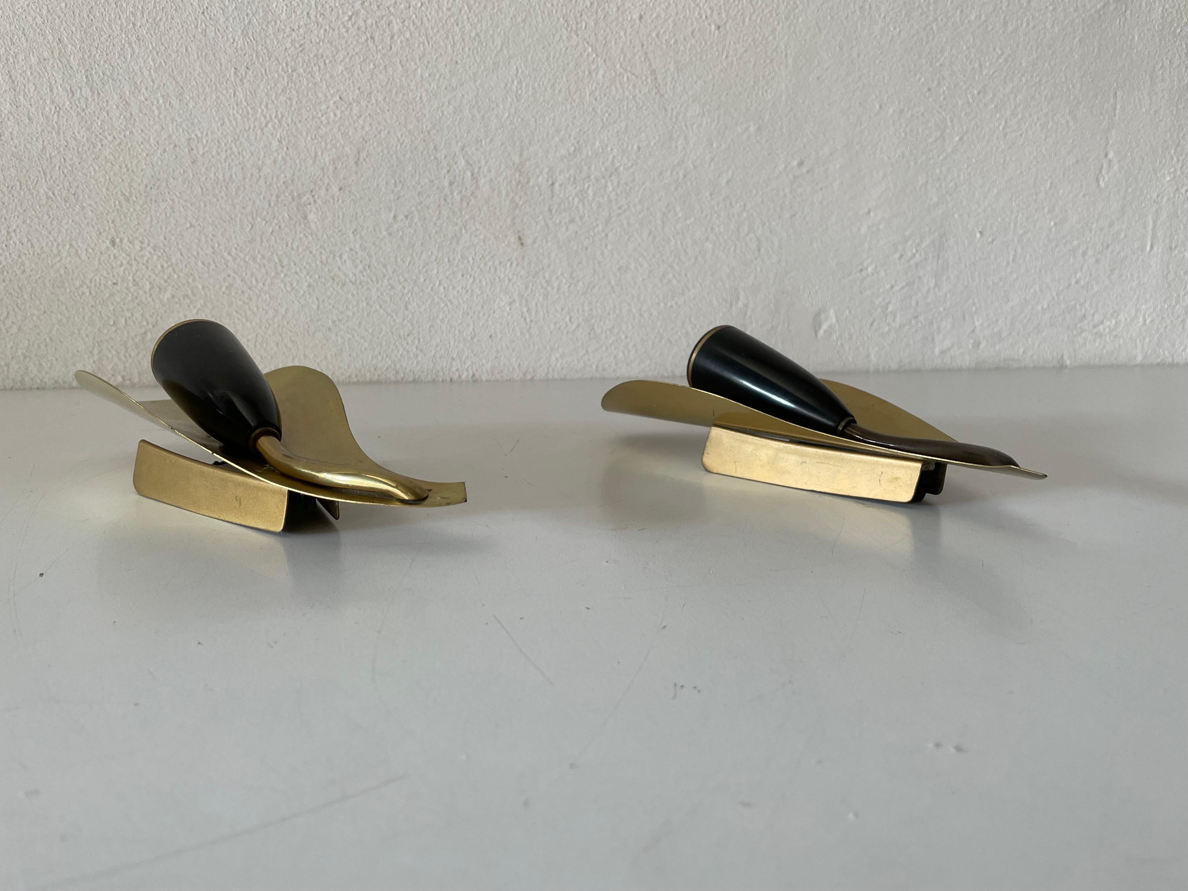 Mid-Century Leaf Shaped Pair of Brass Sconces, 1950s, Germany For Sale 8