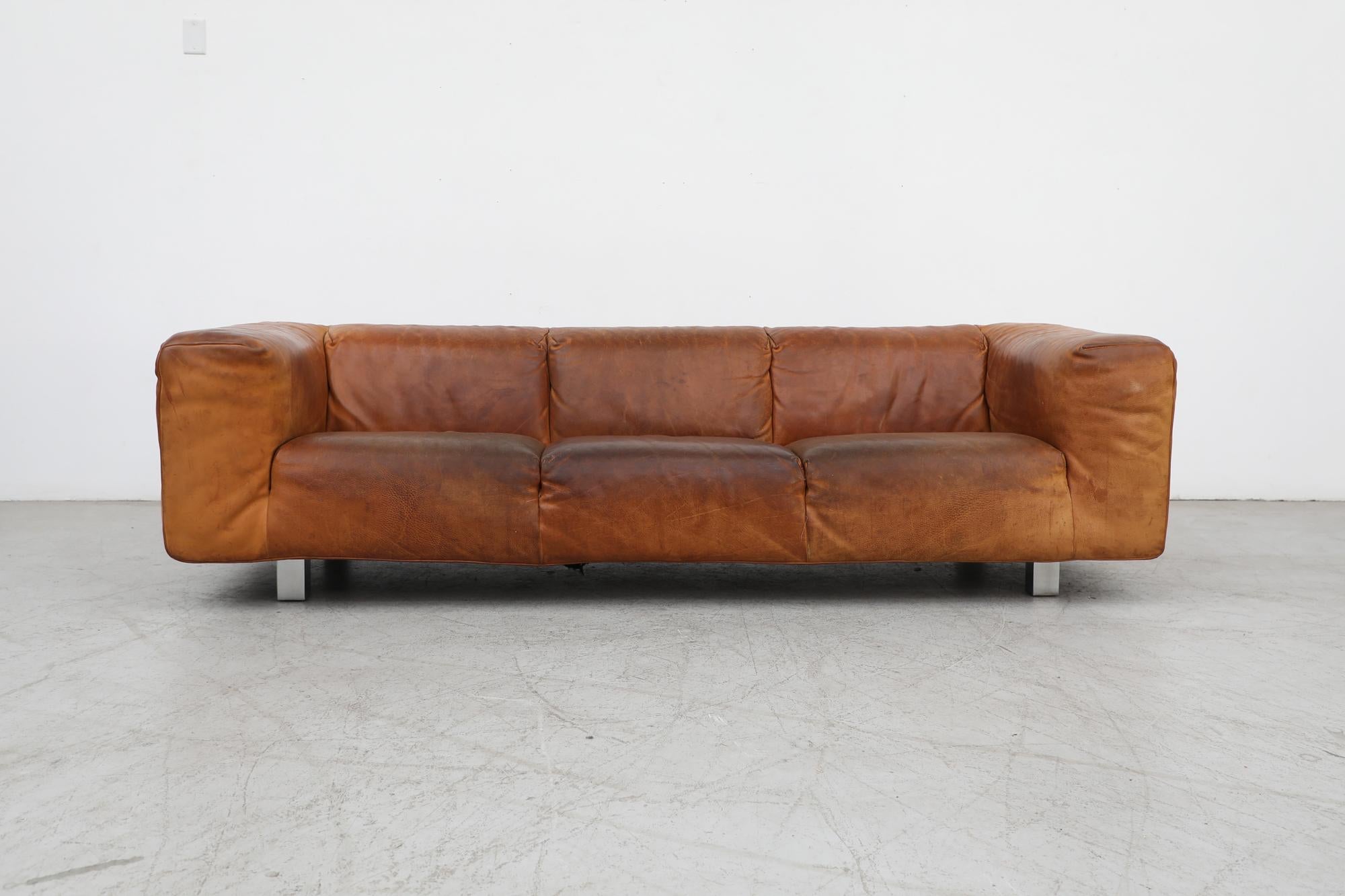 Mid-Century Modern Mid Century, Leather 1980s 'Bommel' Sofa by Gerard Van Den Berg for Montis