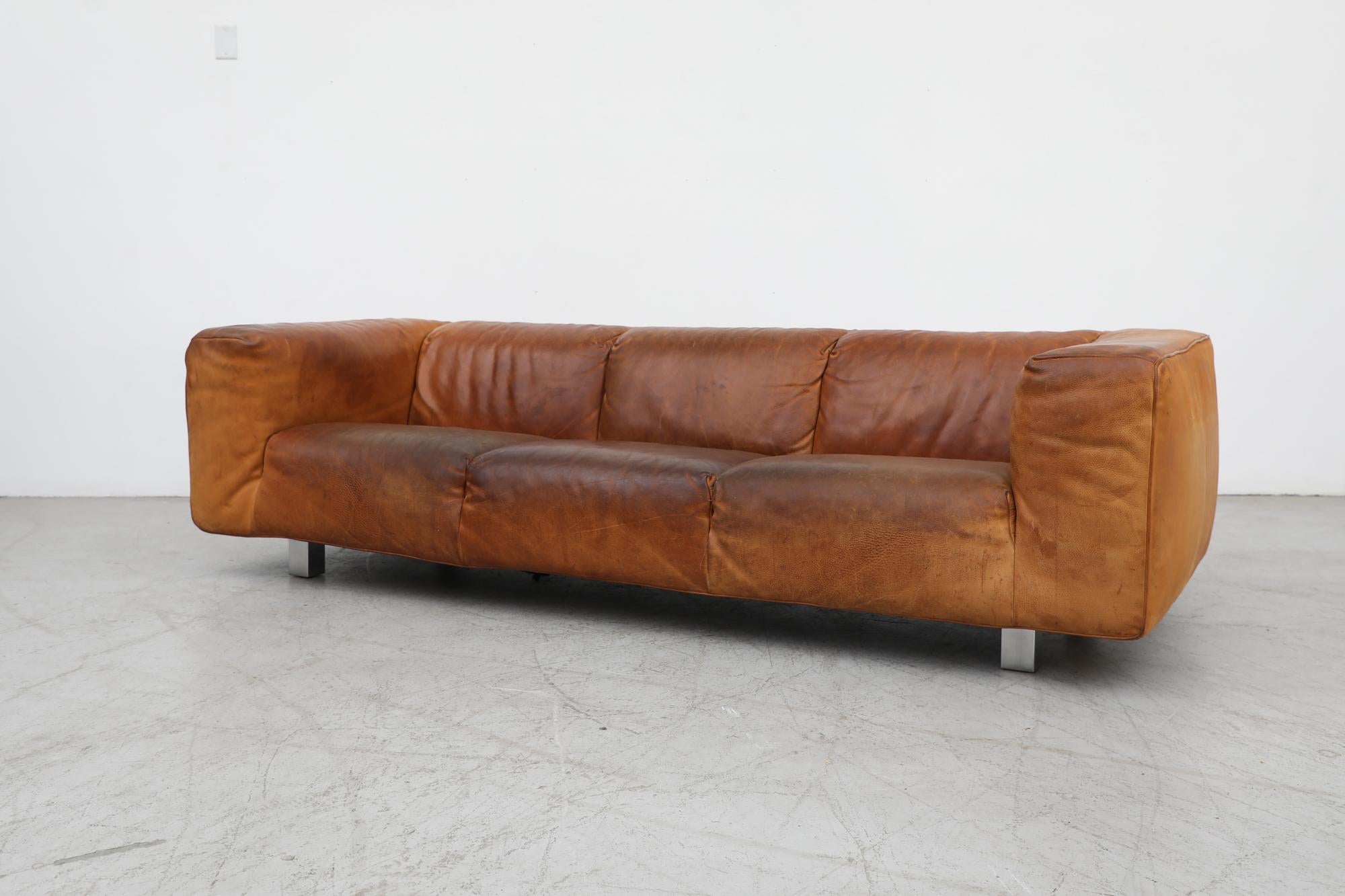 Dutch Mid Century, Leather 1980s 'Bommel' Sofa by Gerard Van Den Berg for Montis
