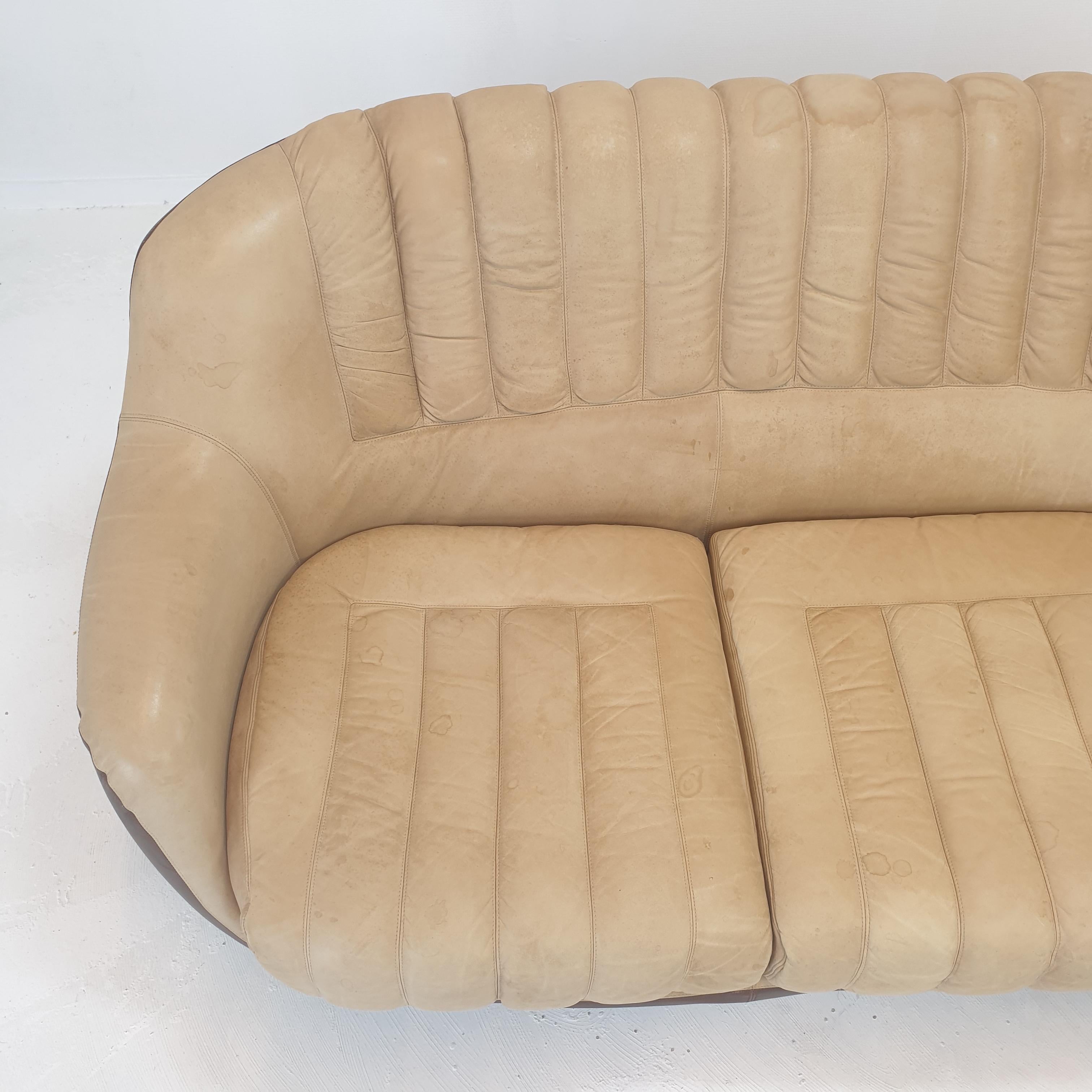Mid Century Leather 3-Seat Club Sofa, Italy 1970's For Sale 6
