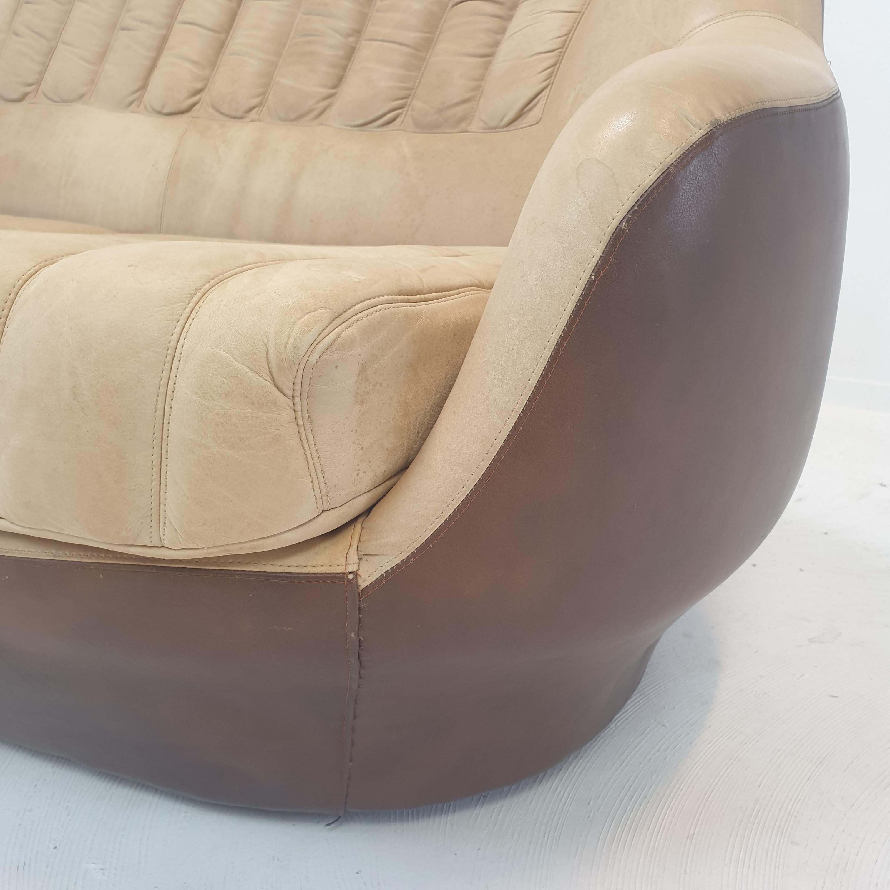 Mid Century Leather 3-Seat Club Sofa, Italy 1970's For Sale 9