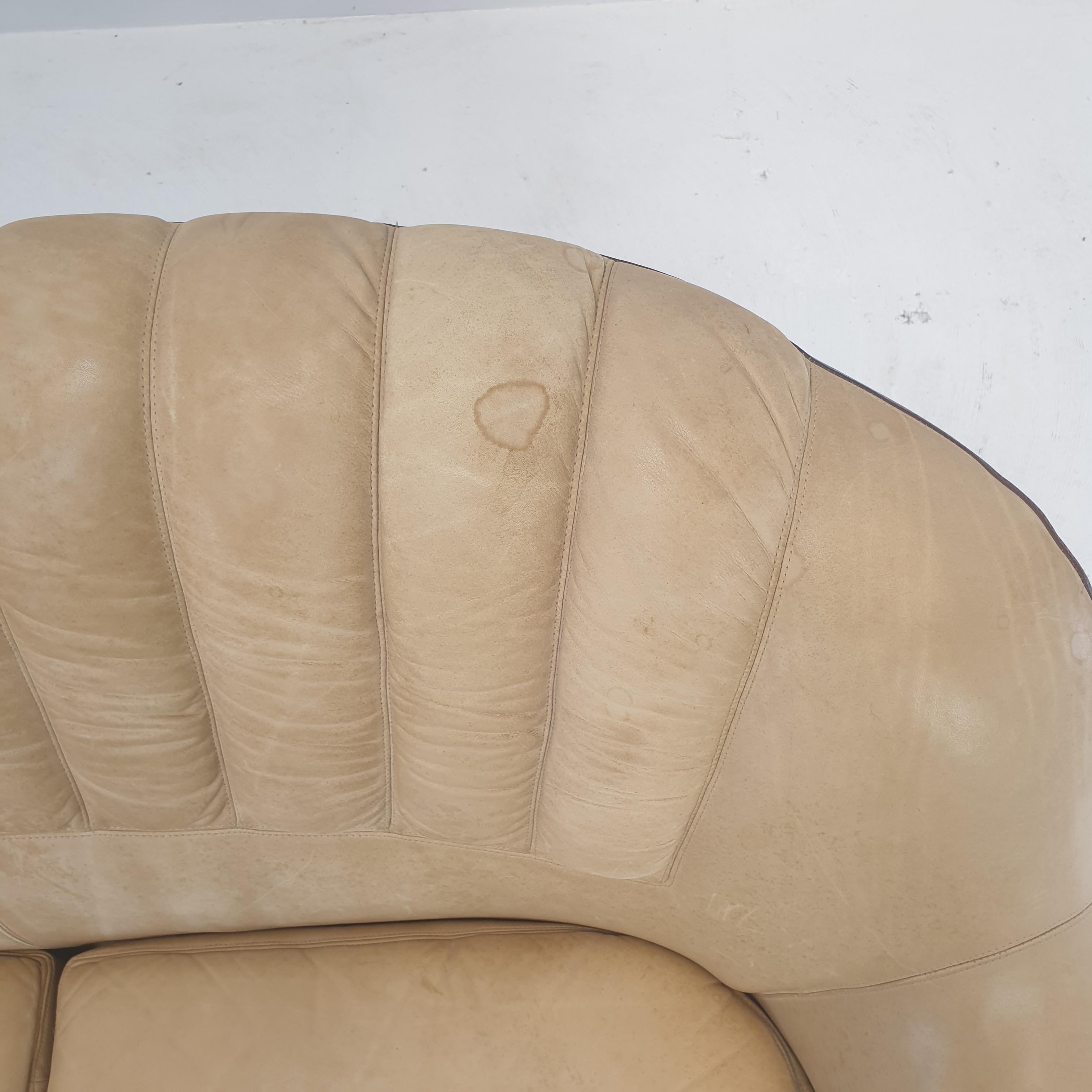 Mid Century Leather 3-Seat Club Sofa, Italy 1970's For Sale 11