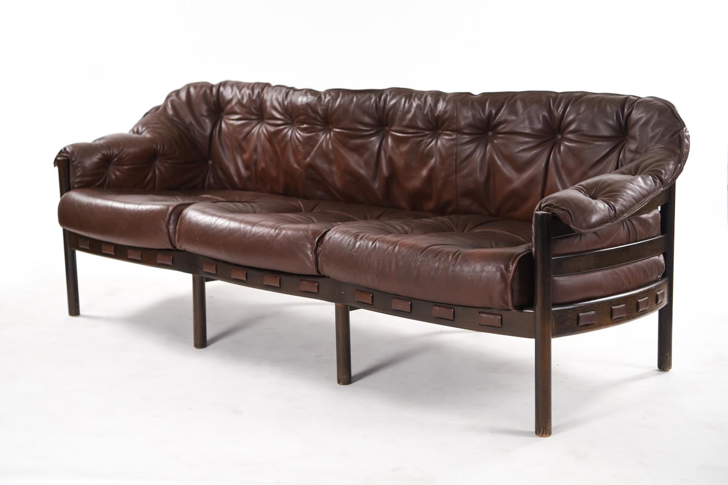 Midcentury Leather 3-Seater Sofa by Arne Norell for Coja 1