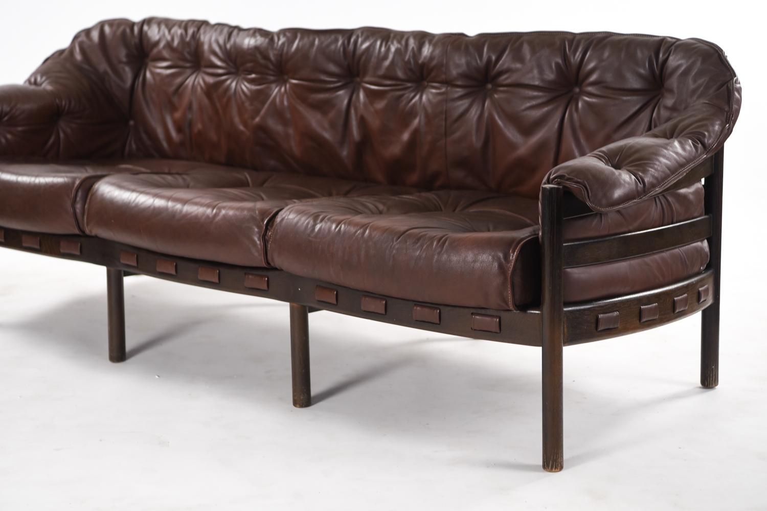 Midcentury Leather 3-Seater Sofa by Arne Norell for Coja 2