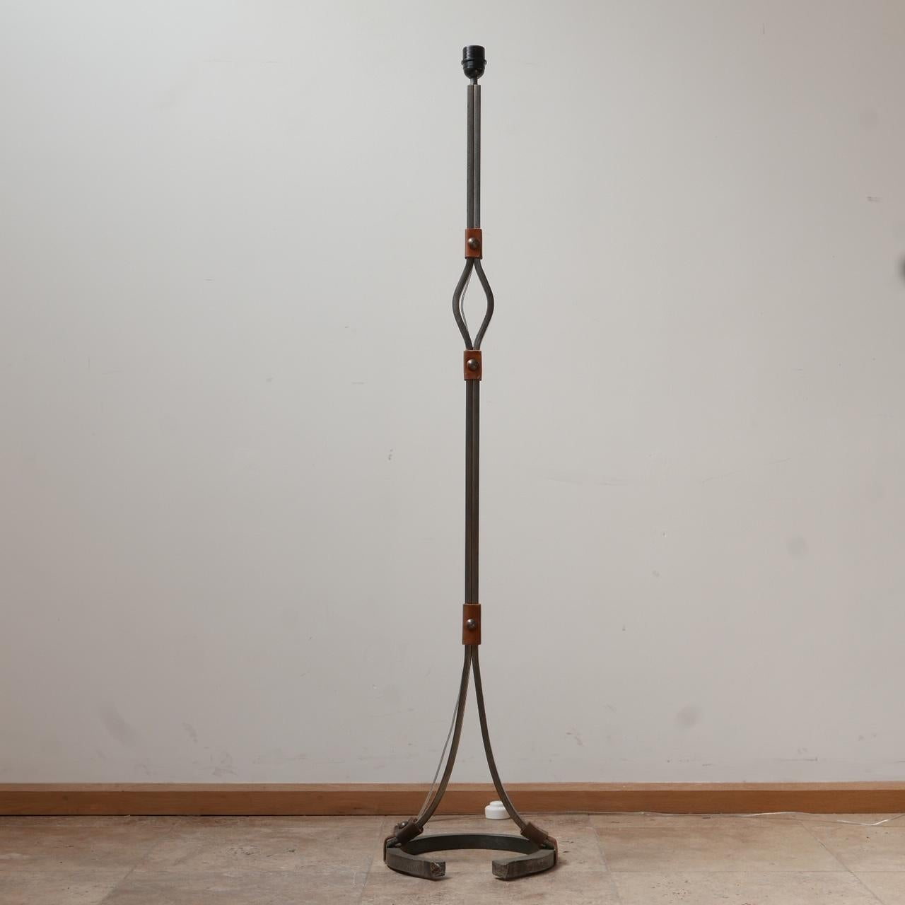 Mid-Century Leather and Iron Floor Lamp by Jean-Pierre Ryckaert For Sale 5
