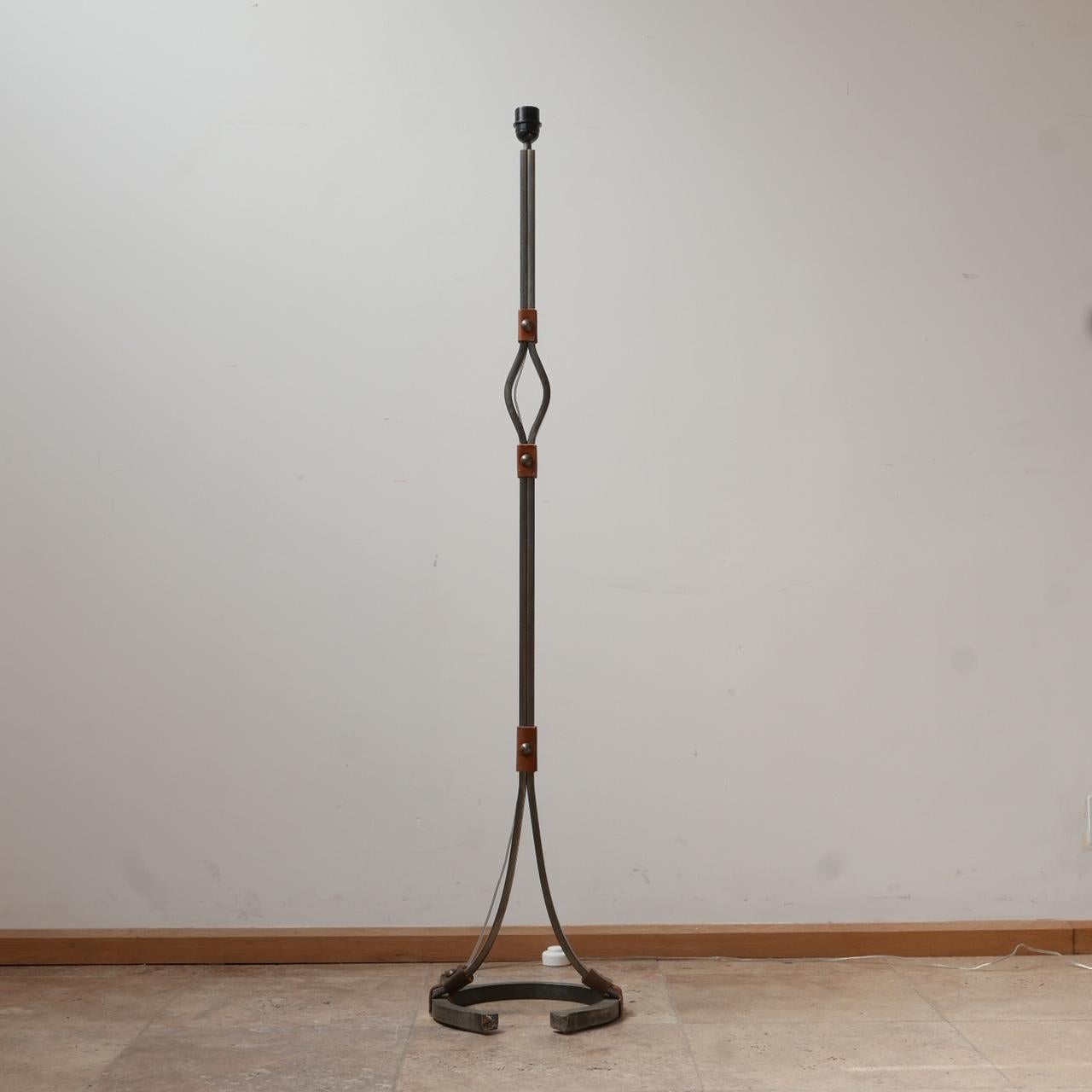 Mid-Century Leather and Iron Floor Lamp by Jean-Pierre Ryckaert For Sale 6