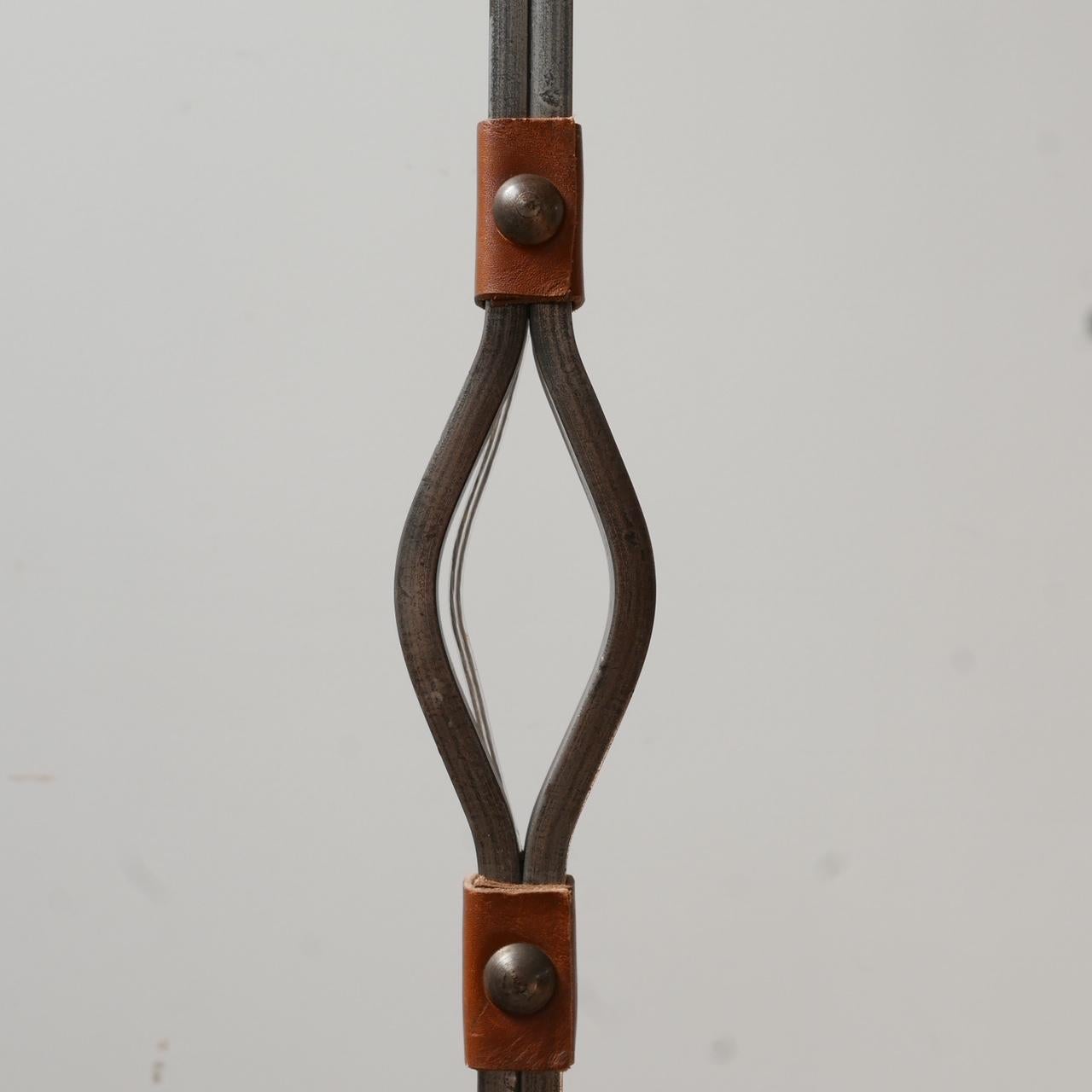 Mid-Century Leather and Iron Floor Lamp by Jean-Pierre Ryckaert In Good Condition For Sale In London, GB