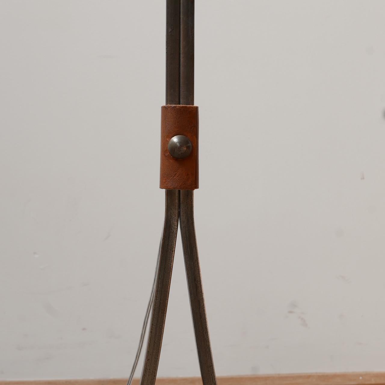 20th Century Mid-Century Leather and Iron Floor Lamp by Jean-Pierre Ryckaert For Sale