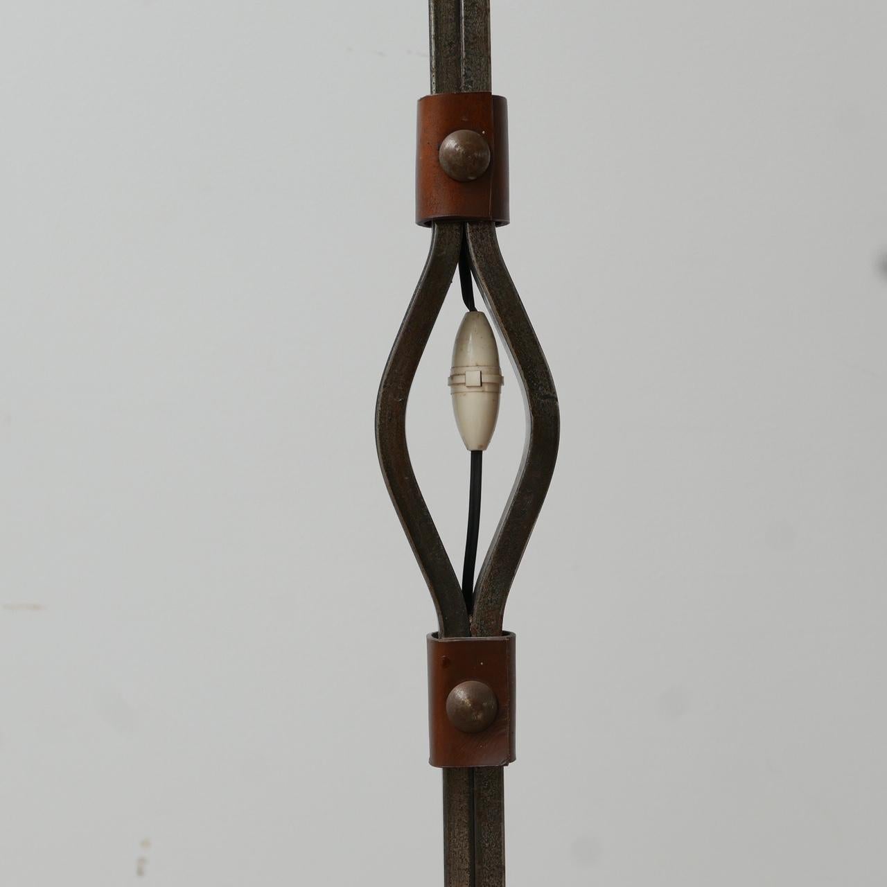20th Century Mid-Century Leather and Iron Floor Lamp by Jean-Pierre Ryckaert (No.2) For Sale