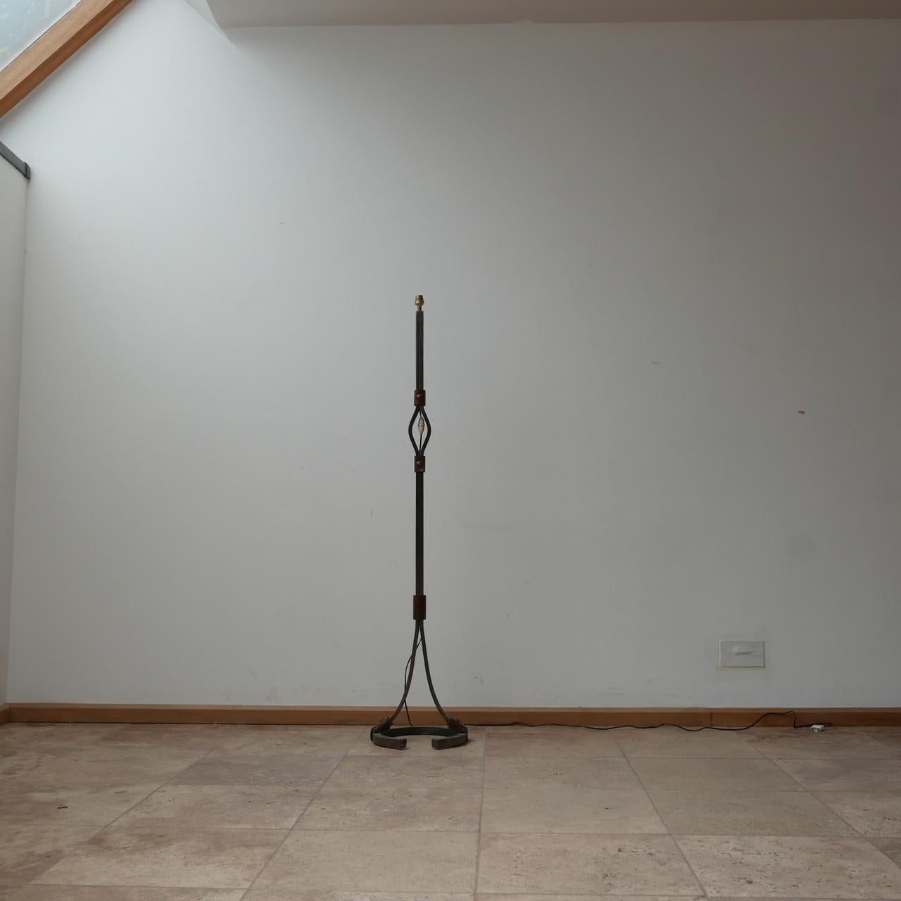 Mid-Century Leather and Iron Floor Lamp by Jean-Pierre Ryckaert (No.2) For Sale 2