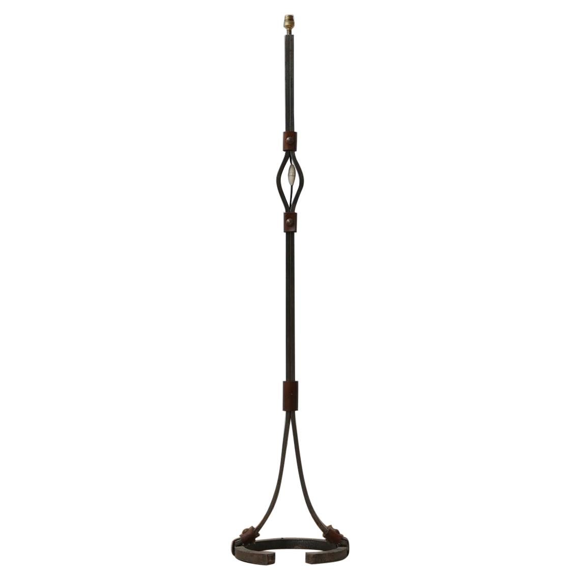 Mid-Century Leather and Iron Floor Lamp by Jean-Pierre Ryckaert (No.2) For Sale