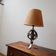 Mid-Century Leather and Iron Table Lamp by Jean-Pierre Ryckaert