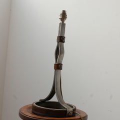 Mid-Century Leather and Iron Table Lamp by Jean-Pierre Ryckaert