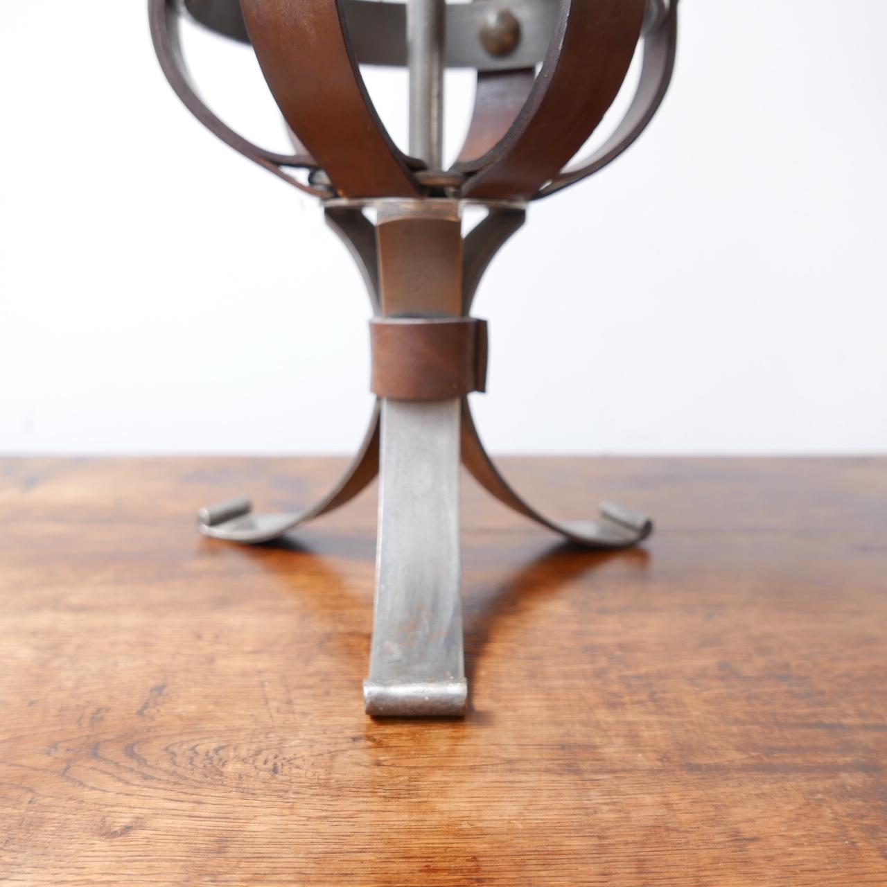 20th Century Mid-Century Leather and Iron Table Lamp by Jean-Pierre Ryckaert For Sale