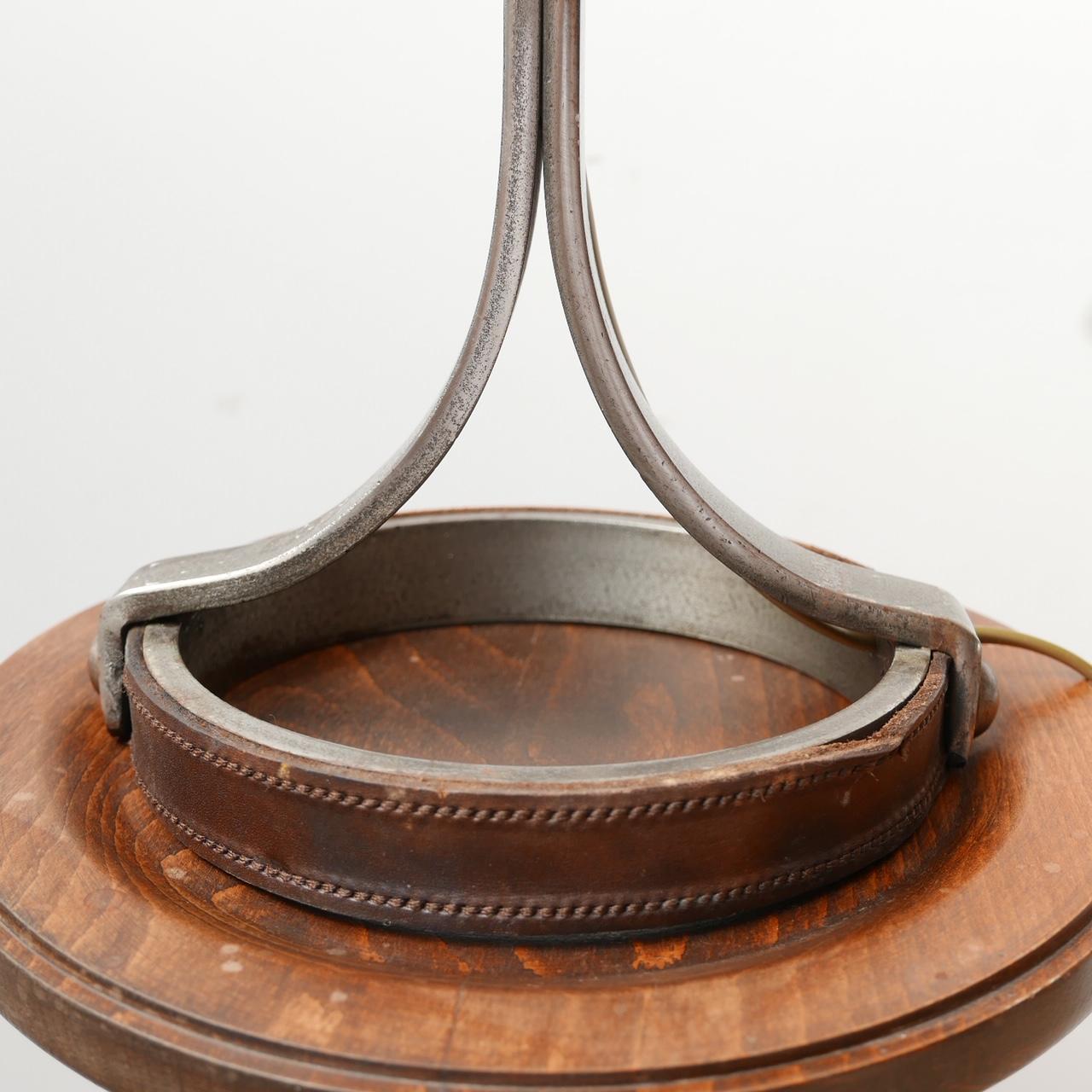 20th Century Mid-Century Leather and Iron Table Lamp by Jean-Pierre Ryckaert For Sale
