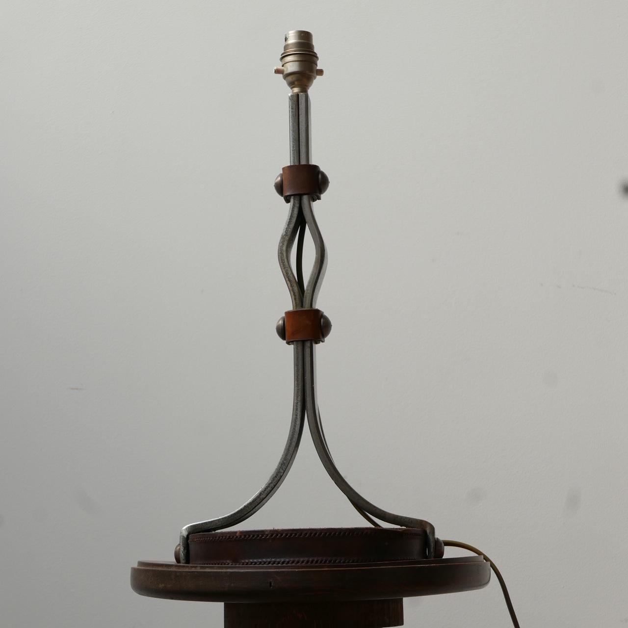 Mid-Century Leather and Iron Table Lamp by Jean-Pierre Ryckaert For Sale 2
