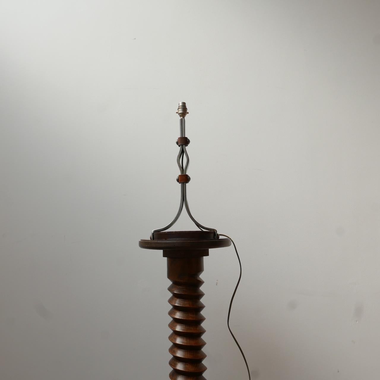 Mid-Century Leather and Iron Table Lamp by Jean-Pierre Ryckaert For Sale 3