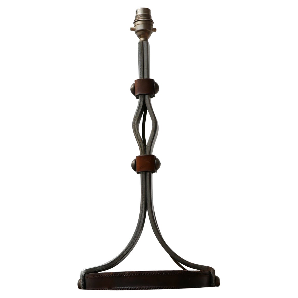 Lampe de bureau en cuir et fer du milieu du siècle dernier de Jean-Pierre Ryckaert