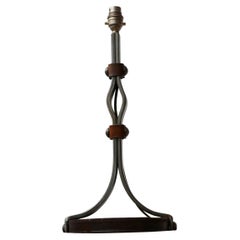 Mid-Century Leather and Iron Table Lamp by Jean-Pierre Ryckaert