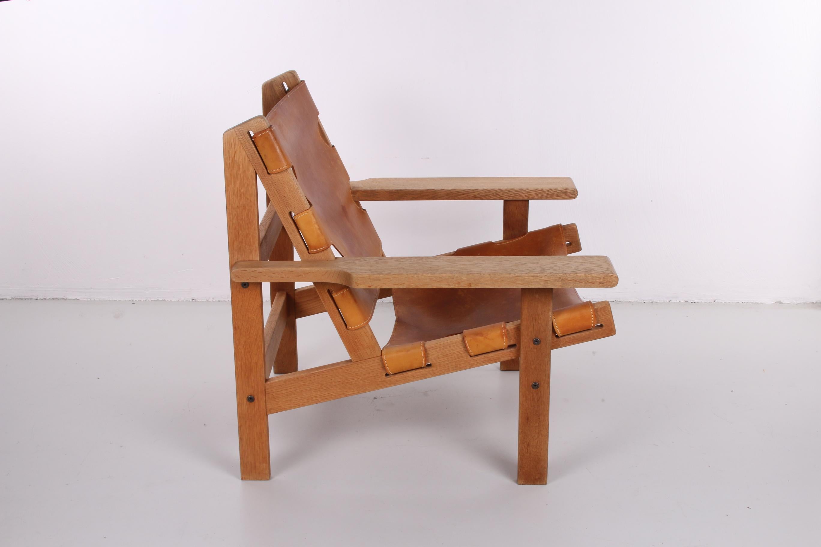 Danish Mid-Century Leather and Oak Safari Chair by Kurt Østervig for KP Møbler