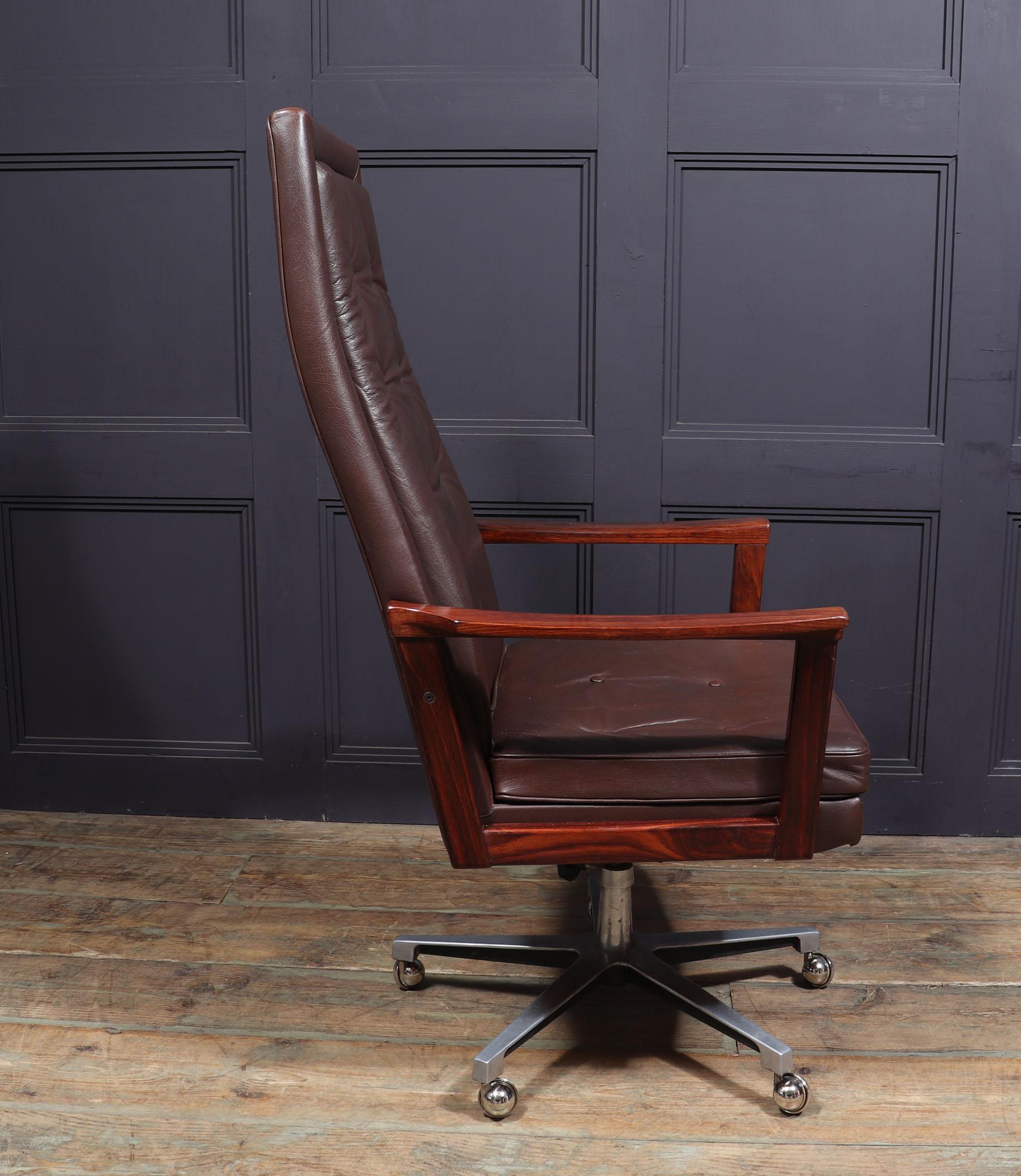 Danish Midcentury Leather and Rosewood Desk Chair