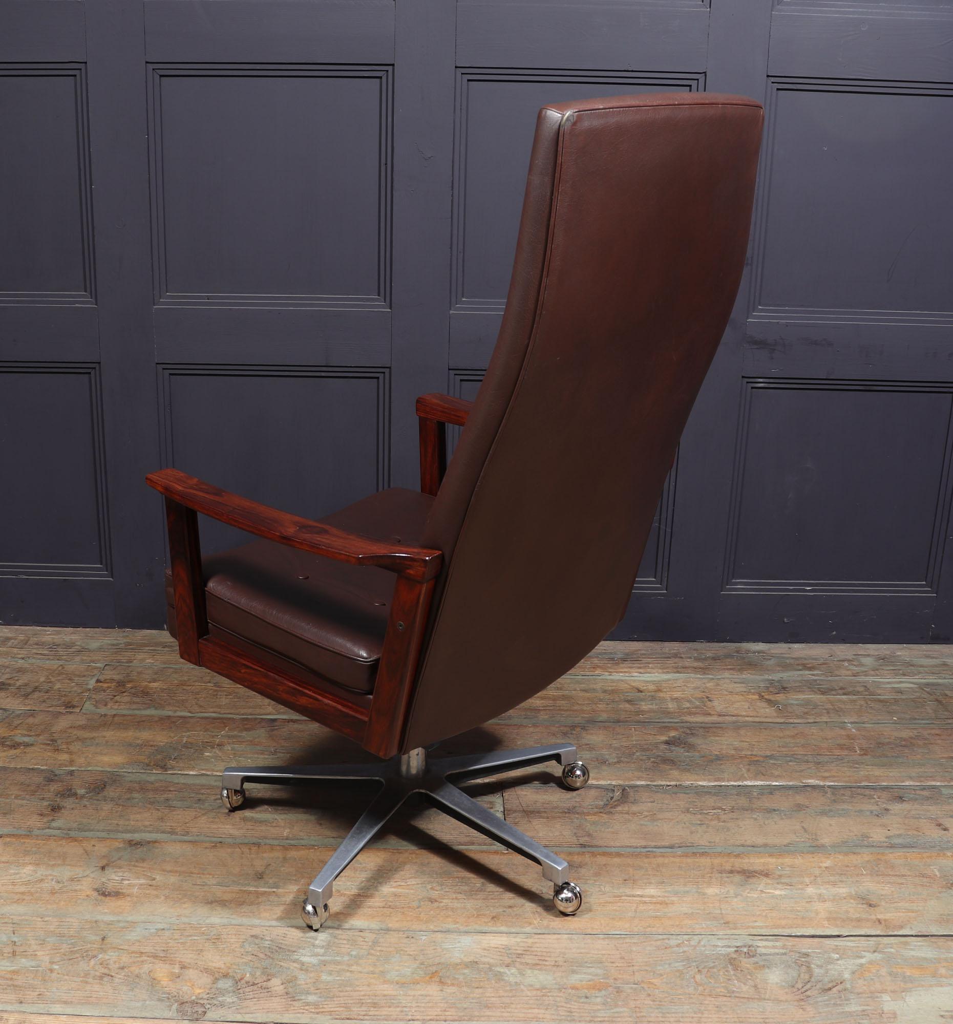 20th Century Midcentury Leather and Rosewood Desk Chair
